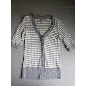 Pretty Good Top Medium Striped Ruffle Henley Cardigan Preppy Y2k Bella Swan